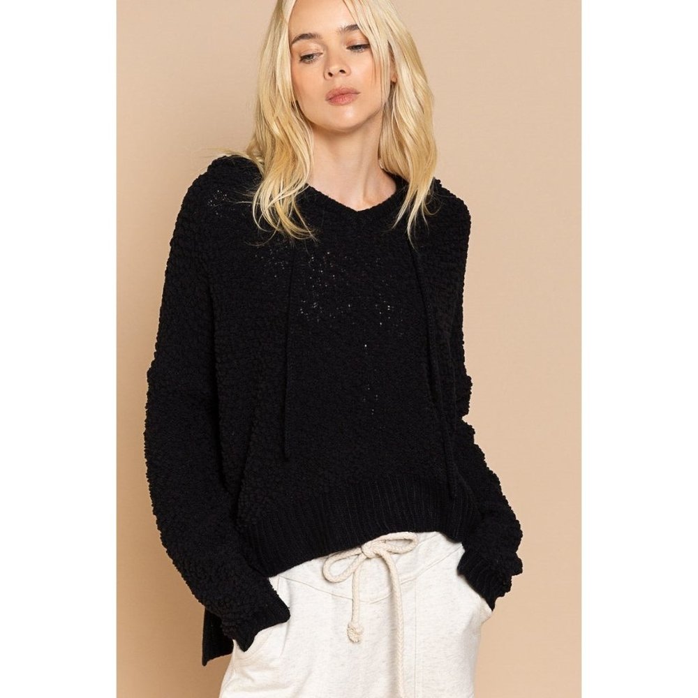 POL Textured Knit Hoodie, Black